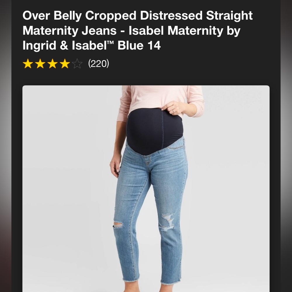 Isabel Maternity Over Belly Cropped Distressed Straight Maternity Jeans Sz. 14